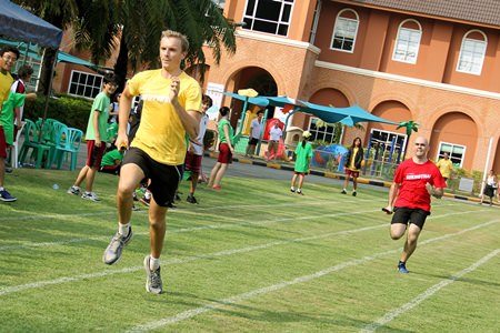 Head of Music Robert Duff is hot on the heels of Head of Maths Andrew Perrins in the Teachers’ Relay Race.