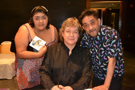 Vicky and Marlowe Malhotra pose with Hucky after getting their personalised CD.