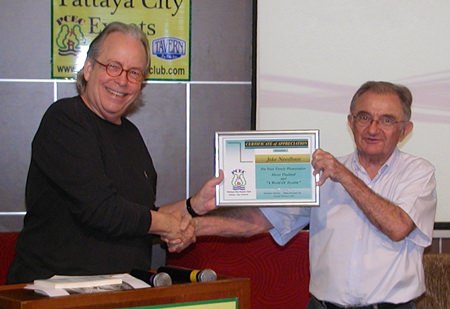 Lawrie McLoughlin thanks Jake for his very insightful talk, presenting him with a Certificate of Appreciation.
