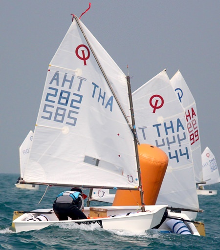 The Optimist sailors had to battle strong tidal conditions on the first day of racing.