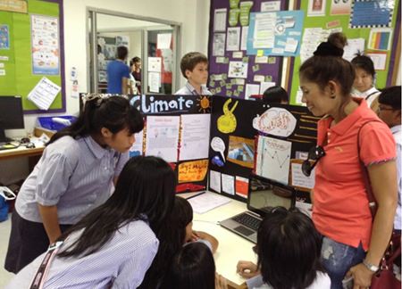 The scientific process is demonstrated using digital media and information posters.