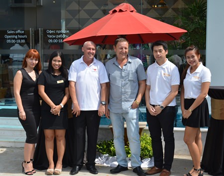 Nova Group representatives attend the showroom opening party for North Beach condominium on April 25 (From L-R): Julia Amineva, Sales Executive, Chalida Phondee, Sales Manager, Keith Storey, Group Sales Manager, Rony Fineman, CEO, Thanakorn Sawadee, Sales Executive and Nantaporn Pornprosop, Sales Executive.