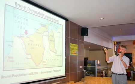PCEC member Ian Frame spoke at the March 30th meeting. ‘Living in Brunei’ was his very interesting topic.
