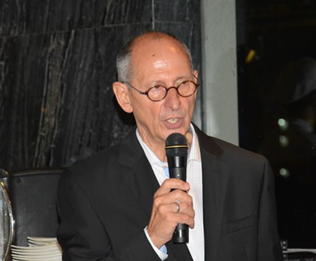 Ron Batori, President of the Bangkok Beer & Beverages Co., Ltd., gives a brief history about the wine being served.