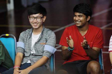 Two of the IB2 students enjoying their farewell assembly.