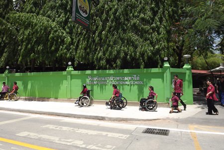 Teachers and students from Redemptorist School begin testing the new wheelchair route.