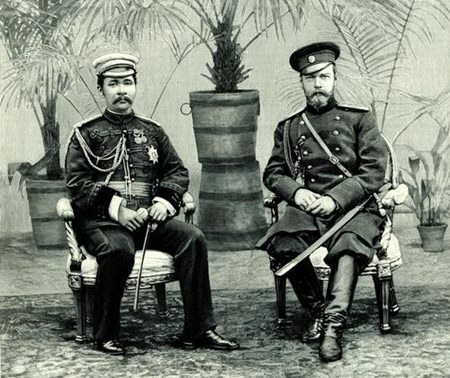King Rama V visited Russia during his European tour. He is seen here with Tsar Nicholas II.