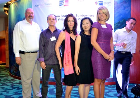 (L to R) Scott Finsten, Harbour Master of Ocean Marina Yacht Club; Les Nyerges and Raine Grady from Capital TV; Supatra Angkawinijwong, Deputy Managing Director of Ocean Marina Yacht Club; and Renee Bowman, Executive Director of AustCham Thailand.