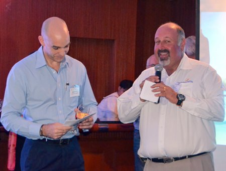 Scott Finsten (right), Harbour Master of Ocean Marina Yacht Club welcomes guests.