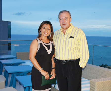 Yet another stunning couple enjoying the scenery from the 25th floor of the Executive Building, Holiday Inn Pattaya, Ploy and Rene Pisters, General Manger of the Thai Garden Resort Pattaya.