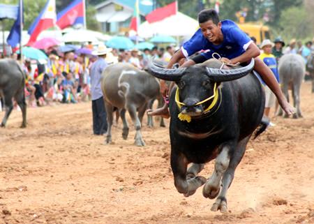 A competitor shows off his riding skills between races.
