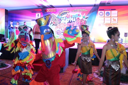 Dancers and ghosts perform a traditional Thai - Isaan dance for the opening of the Pattaya Bartender Isaan Classic 2014.