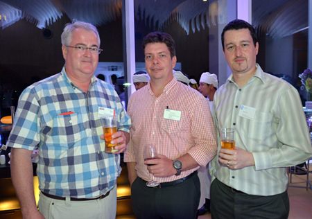 (L to R) Okko Sprey from Plus Exploration, Chris Van Der Merwe from Futuris Thailand and Damien Kerneis, from Geodis Wilson Thailand on their second glass of drinks.