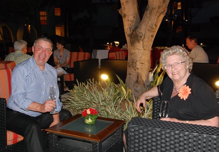 Paul Strachan and his mother Maureen enjoy some Australian wine at Amari.