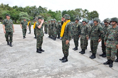 Rear Adm. Luechai Ruddit sends off troops to the south, wishing them the best and to come back safely.