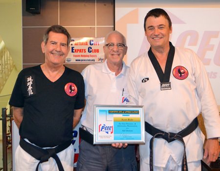 MC Richard Silverberg presents the PCEC’s Certificate of Appreciation to Scott Rohr for his presentation and thanks member Jim Jones for his able assistance.
