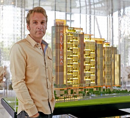 Developer Winston Gale stands next to a scale model of the The Riviera Jomtien project.