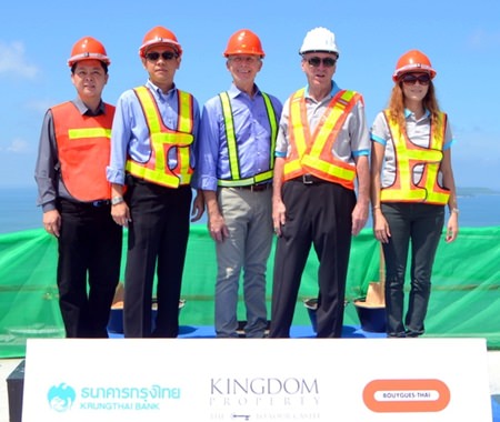 Nigel Cornick(2nd right), CEO of Kingdom Property, poses for a photo with the Southpoint project team during the topping-out ceremony for the 30-storey development on Oct.10.