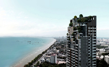 An artist’s impression shows the completed AERAS Condominium overlooking Jomtien beach.