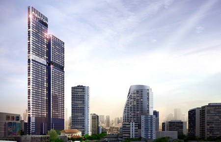 An artist’s rendering shows Ananda Development’s Ashton Asoke project (left) in Bangkok.