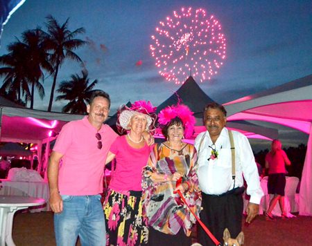 Peter Malhotra, MD of the Pattaya Mail Media Group (right) along with Elfi Seitz of Pattaya Blatt and their friends enjoy the grand fireworks finale.