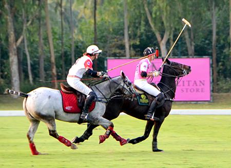 Paisano Dragons and Maple Leafs are shown in action at the Pink Polo charity event held at the Thai Polo and Equestrian Club in Pattaya on Sunday, December 14.