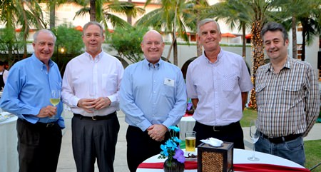 (L to R) Dr. Iain Corness; Michael North, North Engineers & Design Associates; Graham Macdonald, President of the South African Thai Chamber of Commerce; Jerry Stewart; and Mark Butters, Director of RSM Advisory (Thailand) Ltd.