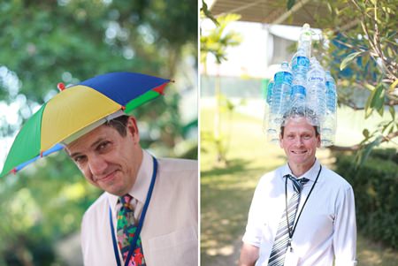 Teachers joined in - with Biology teacher Mr Cullen making his own recycled hat.