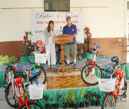 The moment of truth as Rick and a teacher get ready to announce who will receive bikes at Nong Ket Yai School.