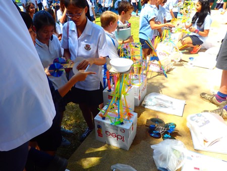 While judging took place, students were set a challenge where they have to build a tower to support a bowl of water.