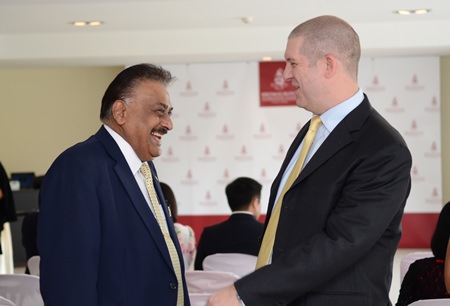 Pattaya Mail Managing Director Peter Malhotra shares a laugh with Dr Dan Moore, Head Master of Bromsgrove International School.