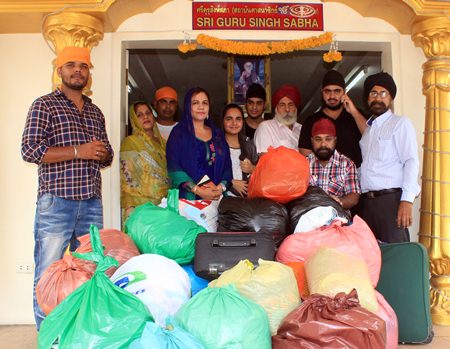 Necessities are assembled at the Sikh Temple in South Pattaya, to send to earthquake victims in Nepal.