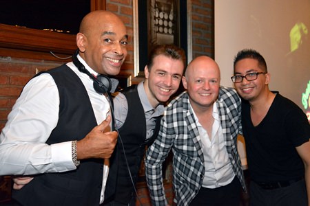 (L to R) DJ Henry Knowles, host of the Pattaya Latin Saturdays, Inaki Fernandez, a worldwide known dancer from Spain, Jost Wagner, Organizer of the Salsa Bangkok Fiesta, and Michael Miguelito Belmonte, Dance Instructor of the World Dance Studio rumPUREE, pose for a photo at the Havana Bar, Holiday Inn Pattaya, on Saturday, July 25.