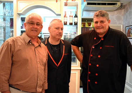 (L-R) Photographer Michel Thureau with restaurant owner Josse Dachicourt & Chef Pierre.