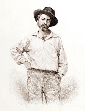 Walt Whitman in 1854 aged 35. (Engraving: Samuel Hollyer) 