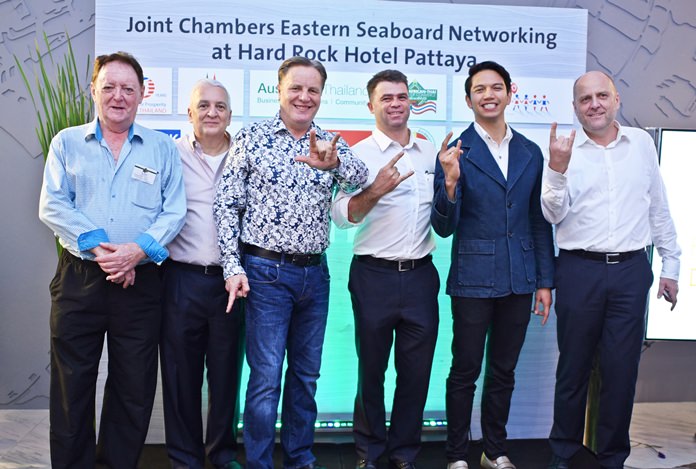 (L to R) Allan Riddell, advisor at SATCC, David R. Nardone, president and CEO at Hemraj, Simon Matthews, country manager at Manpower, Vincent Pourre, corporate account manager at Wall Street English Thailand, Marut Srisupapol, director of sales and marketing at Hard Rock Hotel Pattaya, and Dr. Roland Wein, executive director at GTCC.