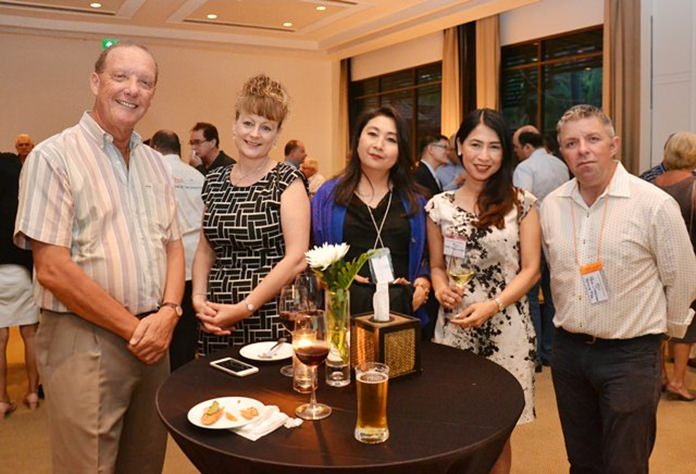 (L to R) Stuart McKenzie, Angie Turton, Dive in Pattaya, Chada Puranapin, June Hongsuwan, Senior Vice President, Zhongtai International Wealth Management, and Paul Strachan from Pattaya Mail.