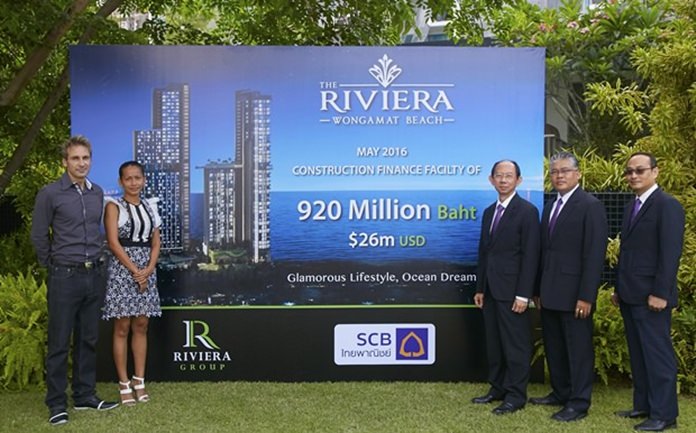(L to R) Riviera Group Owner Winston Gale, Projects Director Sukanya Gale, FS.V.P. Sommai Ungsrithong, Chonburi Regional Manager Anol Eaksil, and Relationship Manager Khomsai Sangratsamee.