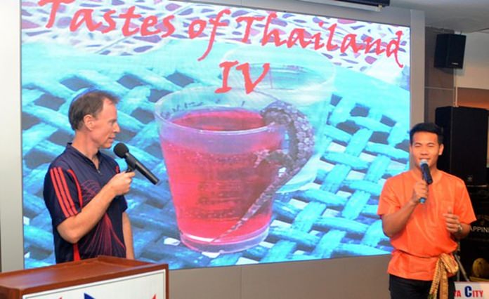 Members Ren Lexander and Pasit Foobunma begin their presentation to the PCEC on Pasit’s Tastes of Thailand tours to Chanthaburi and Lopburi.