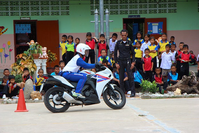 Students are given an up close look at how to ride a motorcycle safely.