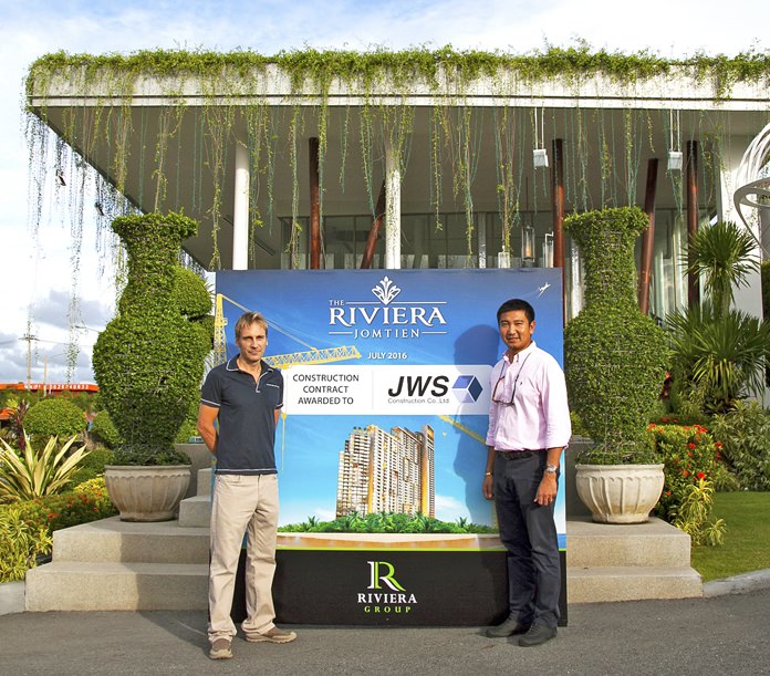 Winston Gale (left), owner of The Riviera Group, and Supasawat Siriplangkanon (right), owner of JWS Construction, have agreed to suitable terms for both parties and so have quickly moved to start main construction of the 46 story Landmark high-rise.