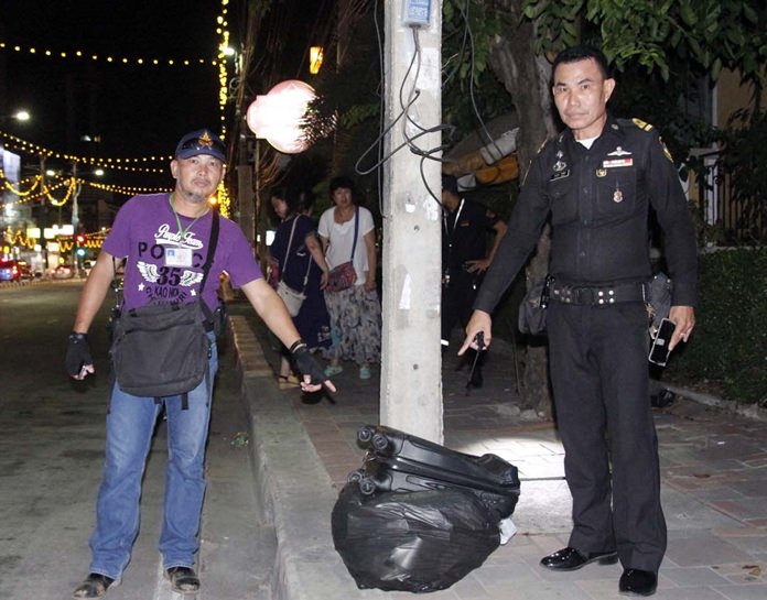 Security guards, fearing the bags might contain a bomb, evacuated the area but the bags contained only water bottles.