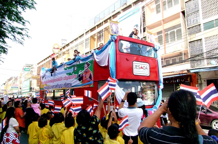 Gold medalist Sukanya Srisurat takes part in an open-top bus parade through the streets of Chonburi following her success at the Olympic Games in Rio.