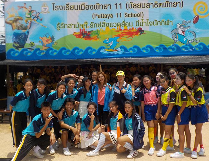 Pattaya City School 11 put on a creative cheering performance stressing unity and the environment by using colorful dresses made of recyclables.