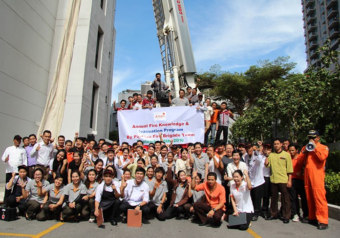 More than 200 employees took part in the Sept. 5 training conducted by the Pattaya Disaster Prevention & Mitigation Department to educate workers on evacuations from high-rise buildings.