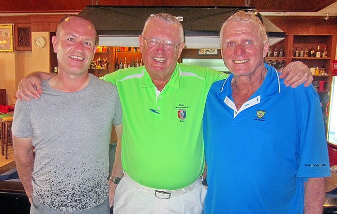 Dick Warberg (centre) with John Bland and Don Carmody.