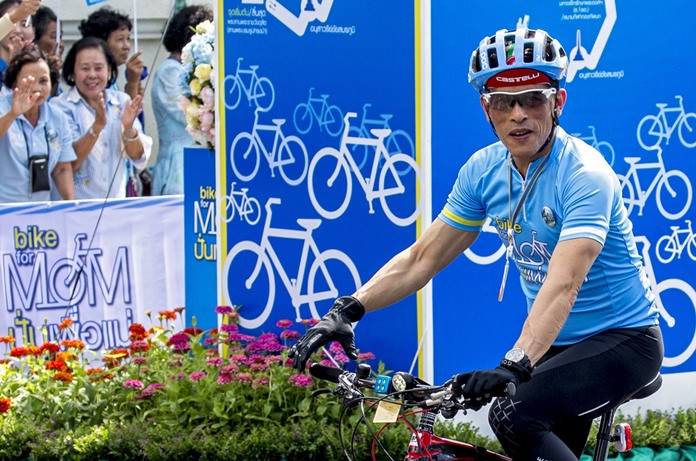 HM King Maha Vajiralongkorn Bodindradebayavarangkun joins hundreds of thousands of people throughout Thailand in the ’Bike for Mom’ cycling event to mark Her Majesty the Queen's 83rd birthday in August 2015.