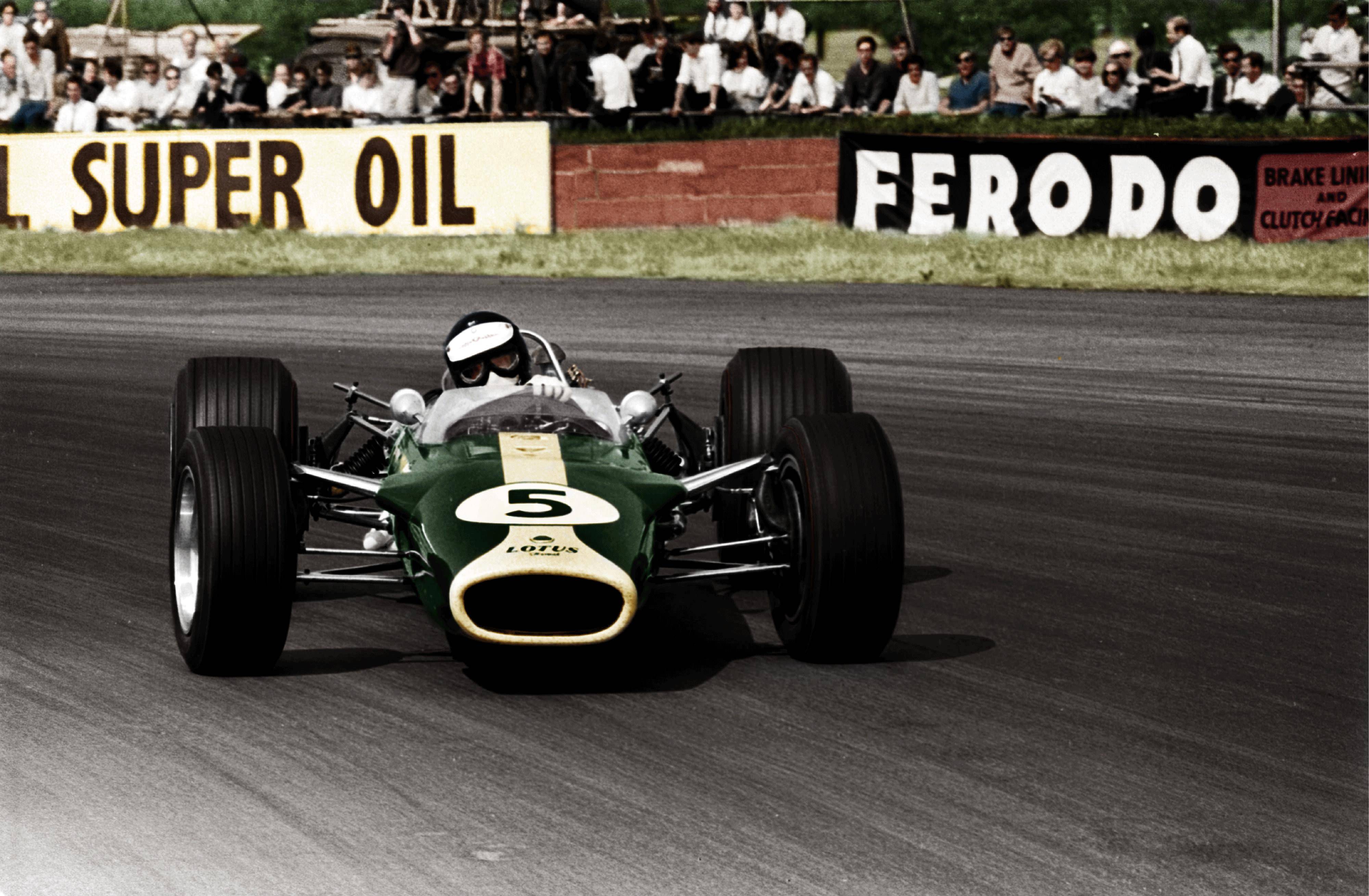 Jim Clark drifting a Lotus 49.