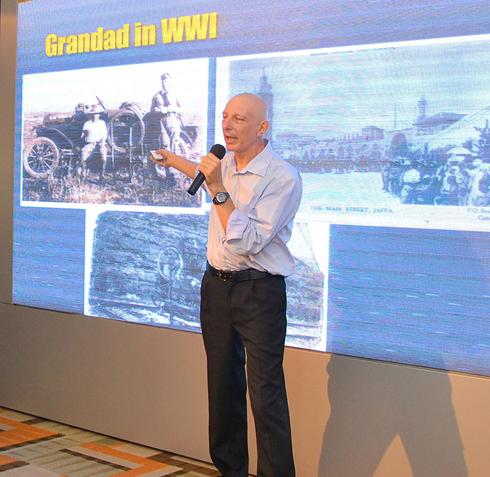 Graham Russell explains to his PCEC audience how his grandfather's service in Jaffa during the British Palestine Mandate along with his father’s service there during WWII led to his interest in the City of Jerusalem.