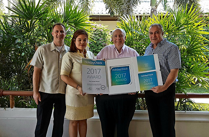 (L to R) Danilo Becker (Hotel Manager), Nana Hauck (Guest Service Manager), Reiner Calmund (Former German Soccer Manager / TV Commentator / Juror), and Rene Pisters (General Manager).